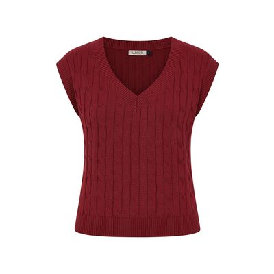 Foto van Banned | Retro spencer Gina met V-hals en bordo kabelpatroon