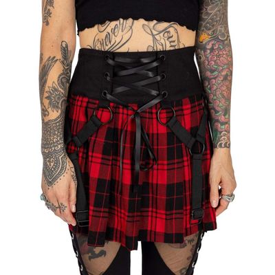 Foto van Heartless | Mini rok Hesper, rode tartan met corset detail