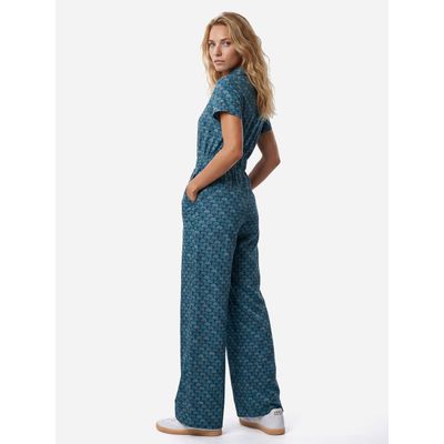 Foto van ATO Berlin | Jumpsuit Olivia, teal petrol met grafisch waaier patroon
