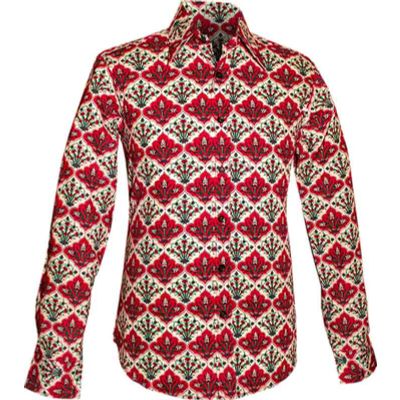 Foto van Chenaski | overhemd Seventies Flower in a Tile creme, rood, zwart