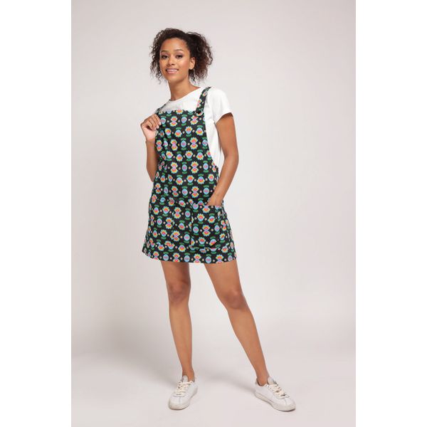 Bright & Beautiful | Korte Pinafore jurk Lena Eye Spy, retro bloemen 