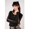 Afbeelding van Hell Bunny | Stoere zwart shirt Grimly, met veterdetail op de lange mouw en oogjes