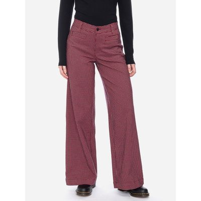 Foto van ATO Berlin | Hoge taille broek Lacy met rechte wijde pijpen rood geruit