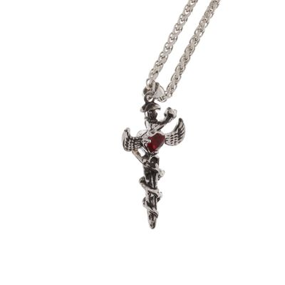 Foto van Zacharia | Halsketting zwaard met slang en rode ruby hart, rhodium