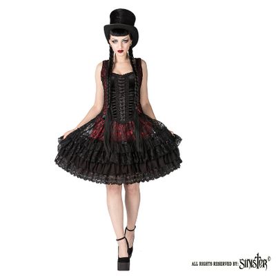 Foto van Sinister | Gothic jurk Katarina, zwart bordeaux