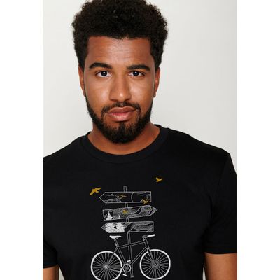 Foto van Green Bomb | T-shirt Bike outdoor print, zwart bio katoen