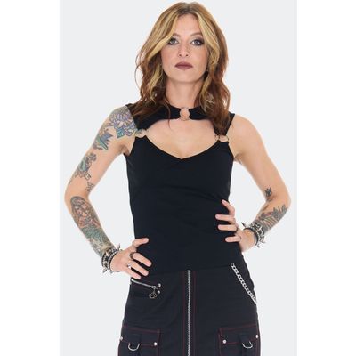 Foto van Jawbreaker | Gothic top met open halslijn en O-ring aan de chokerband
