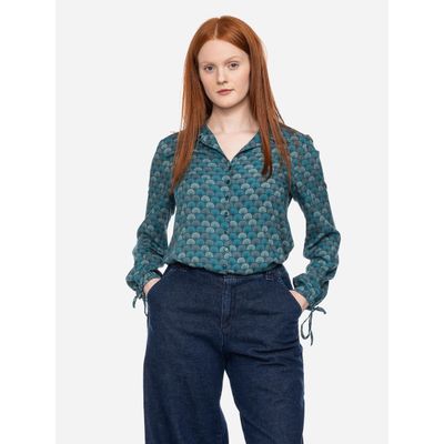 ATO Berlin | Blouse Liana met teal petrol retro patroon, eco-viscose