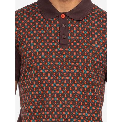 Foto van ATO Berlin | Polo Enzio bio katoen met bruin turquoise retro patroon