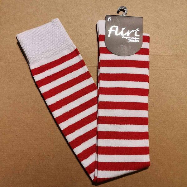 Flirt | Overknee sokken wit rood gestreept