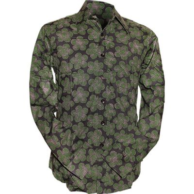 Chenaski | Retro 70's overhemd, dotted flowers, grijs groen
