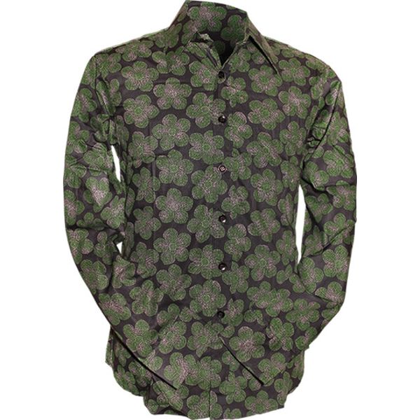 Chenaski | Retro 70's overhemd, dotted flowers, grijs groen