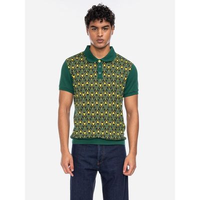 Foto van ATO Berlin | Polo Enzio, groen geel jacquard patroon en korte mouw, biokatoen