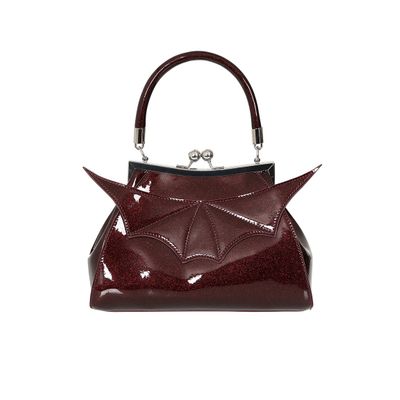 Foto van Banned | Handtas Elvira Shimmer burgundy met vleermuis vleugel en klipsluiting