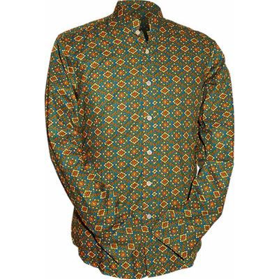 Chenaski | Mao kraag retro overhemd, asian patroon turquoise