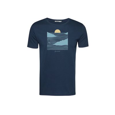 Green Bomb | T-shirt windsurf cliff, navy blauw bio katoen