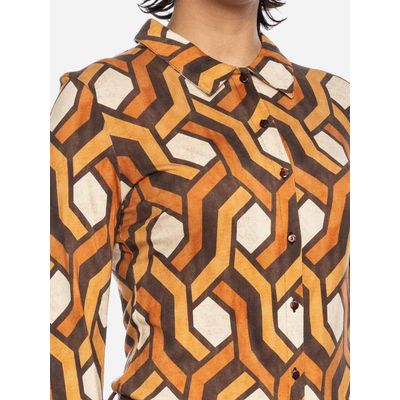 Foto van ATO Berlin | Blouse Arabella, bruin oranje grafisch retro patroon