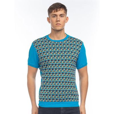 ATO Berlin | T-shirt Birk met Turquoise met retro patroon, biokatoen