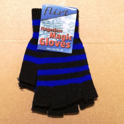 Flirt | Vingerloze handschoentjes zwart, royal blue gestreept