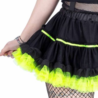 Foto van Poizen Industries | Gothic lolita mini tutu Sofra, zwart met neon groene ruches