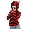 Afbeelding van Banned | Zomer hoodie met rits, zwart rood gestreept met kattenoortjes