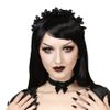 Afbeelding van Sinister | Gothic choker Vesper, zwart fluweel lint met strikjes en roosjes