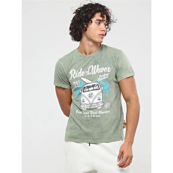 S-Ponder | Heren T-shirt Ride the Waves, stonewash groen S-Ponder | Heren T-shirt Ride the Waves, stonewash groen