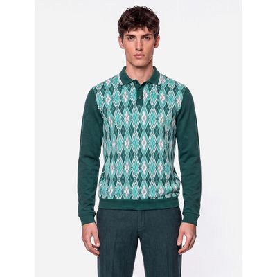 Foto van ATO Berlin | Polo Enne, lange mouw groen mint retro jacquard patroon