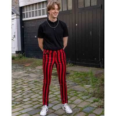 Foto van Run & Fly | Zwart rood gestreepte 80's skinny broek 