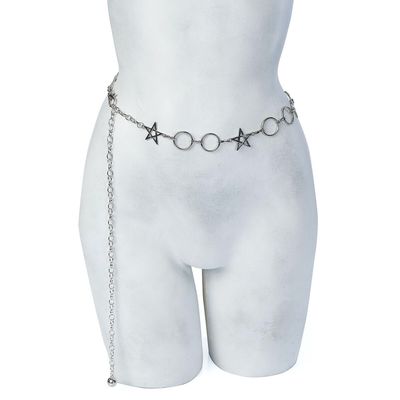 Foto van Banned | Metalen riem Elysium met ringetjes en pentagram 