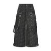 Afbeelding van Banned | Glitchcore 3/4 jeans van grijze denim met afritsbare pijpen en banden, Queensize