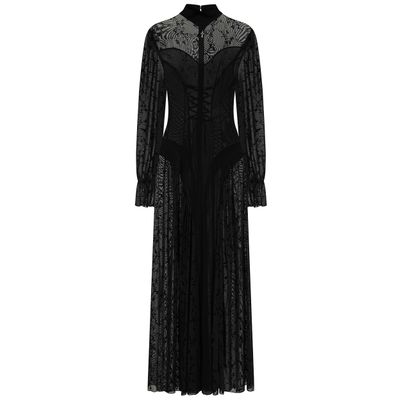 Foto van Banned | Gothic jurk Malefica van doorzichtig gebloemd fijne stof met fluweelachtige touch