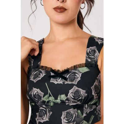Foto van Hell Bunny | Corset top Romance Noire met rozen en sweetheart halslijn