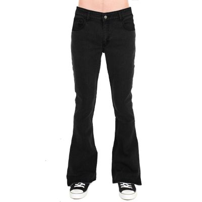 Foto van Run & Fly | Jaren 70, Bell bottom zwarte denim retro broek