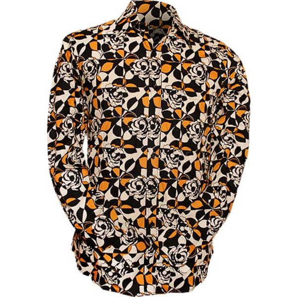 Chenaski | Retro 70's overhemd, forms flowers, creme black yellow