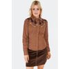 Afbeelding van Voodoo Vixen | Bruine Western style blouse met geruit borstpanel met rozen borduursel