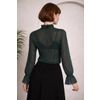 Afbeelding van Banned | Romantische blouse Moonlit, groen met ruche-mouwen en halsstrik