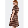 Afbeelding van Voodoo Vixen | Bruin geruite Western jurk in jaren '70 Retro stijl met rozen borduursels