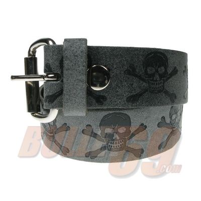 Foto van Bullet69 | Grijs leren riem 38mm met skull en bone print