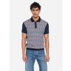 Afbeelding van ATO Berlin | Polo Enzio, blauw wit oranje grafisch retro patroon