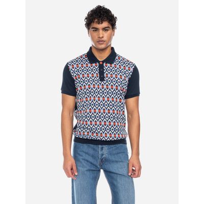 Foto van ATO Berlin | Polo Enzio, blauw wit oranje grafisch retro patroon