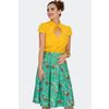 Afbeelding van Voodoo Vixen | Groene jaren '70 bandplooi-rok met vlinders en paddenstoelen print