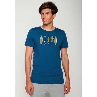 Green Bomb | T-shirt Lifestyle shark beach, blauw bio katoen