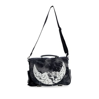 Foto van Banned | Schoudertas Chanters, batik grijs met met skullmoon print
