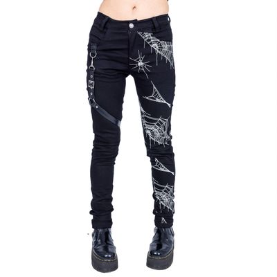 Foto van Heartless | Goth broek Arhana, zwart met spinnenweb print en gesp details