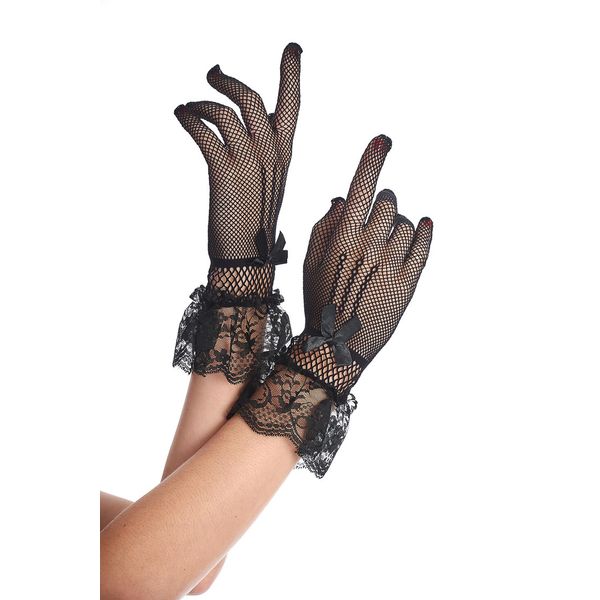 Banned | Amal zwarte fishnet met kant, Gothic handschoentjes Banned | Amal zwarte fishnet met kant, Gothic handschoentjes