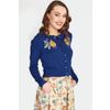 Afbeelding van Voodoo Vixen | Blauwe cardigan met klok en vogel borduursels