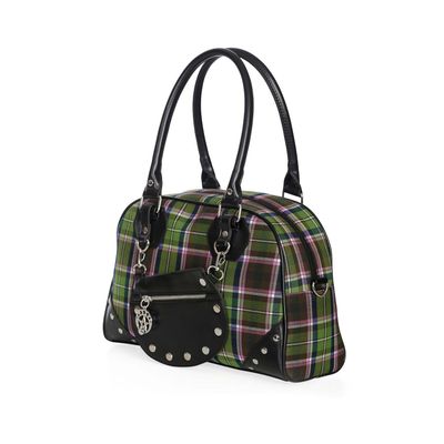 Foto van Banned | Gothic punk schoudertas groen roze tartan