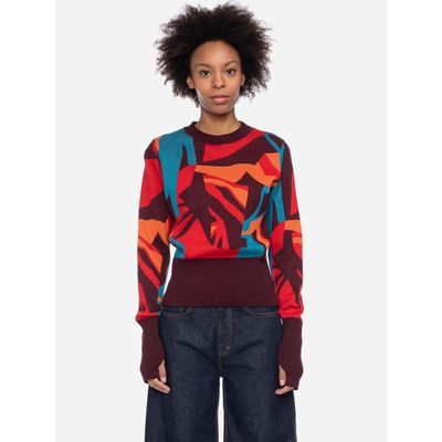 Foto van ATO Berlin | Trui Sindri rood met multi kleurig retro patroon