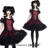 Afbeelding van Sinister | Gothic Lolita mini-jurk Kiki, zwart bordeaux satijn met kant en strikjes